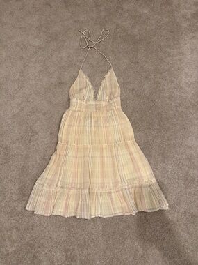 Urban Outfitters Cream and Light Pink Halter Tiered Mini Dress